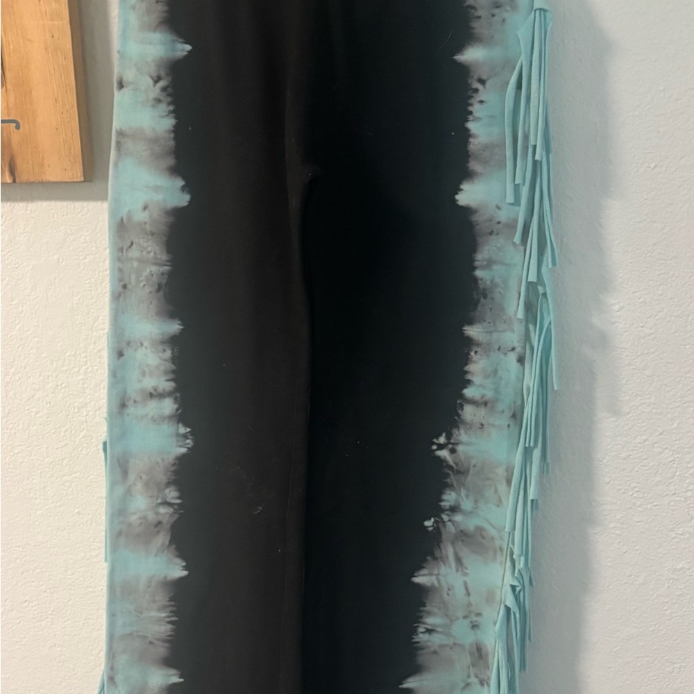 Black and Teal Fringe Pants